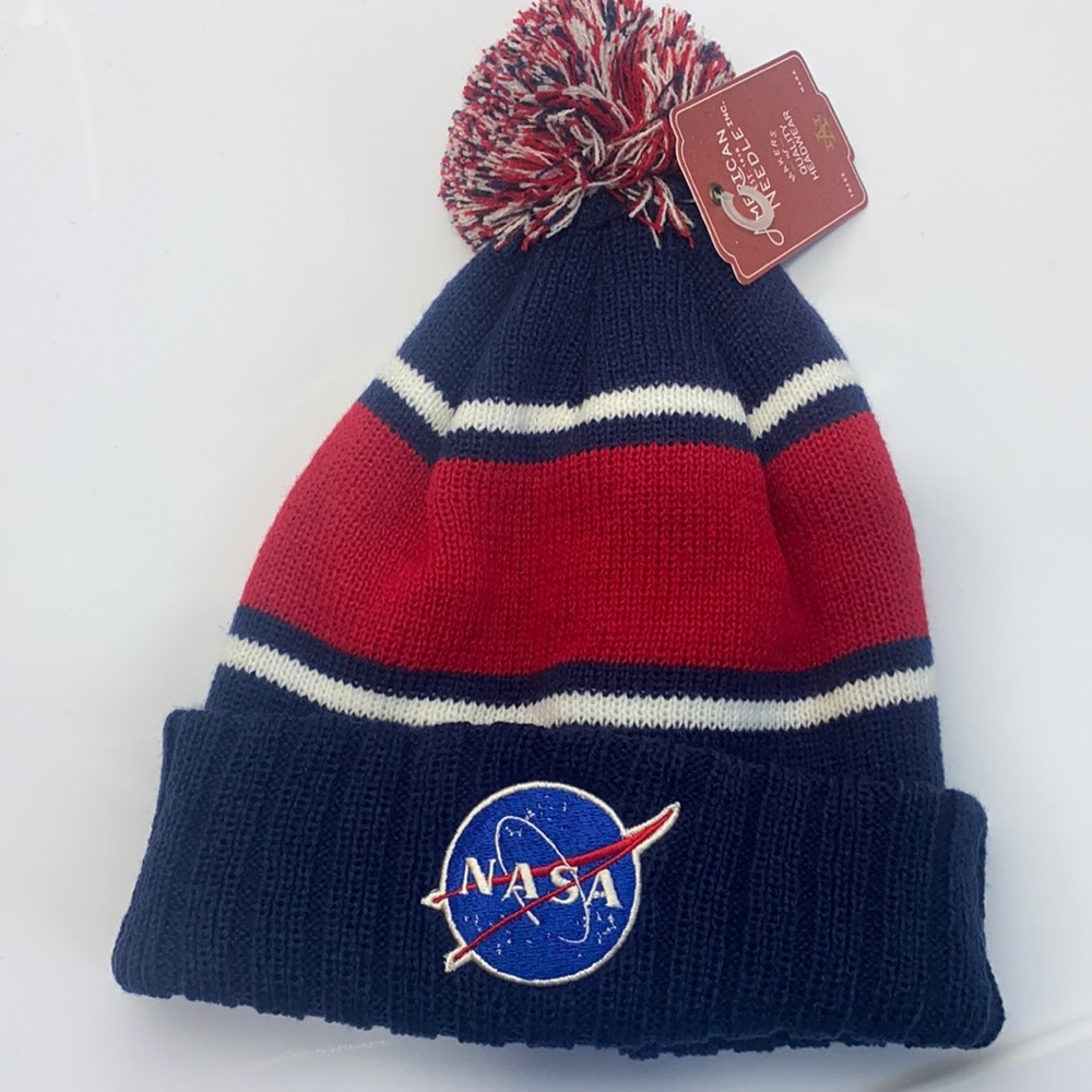🌟NEW American Needle NASA Pom beanie winter hat blue red